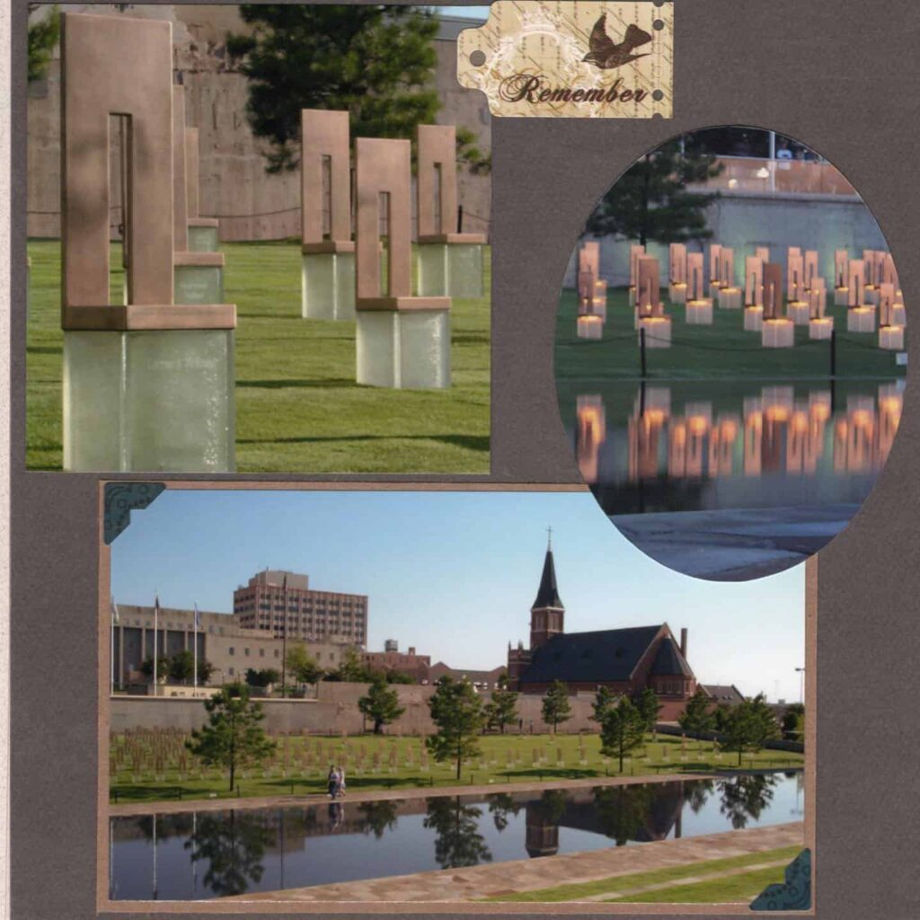8x8 Travel Scrapbook layout of Oklahoma City Memorial Chairs